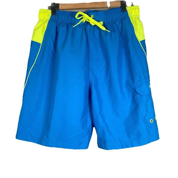 Speedo Mens Blue Neon Yellow Swim Trunks With 50 SPF Protection Size Large Beach - Picture 1 of 7